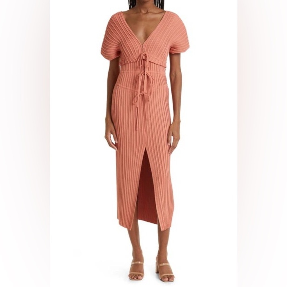 A.L.C. Stella Plissé Puff Sleeve Midi Dress Size 10 Venetian Rose NWT